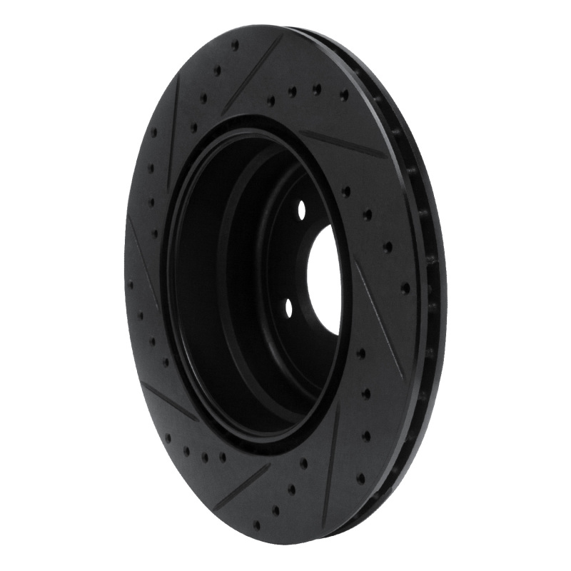 BMW 135IS Brake Rotor (1) - Rear Right - R1 Concepts - Drilled & Slotted - Black - `08-`13